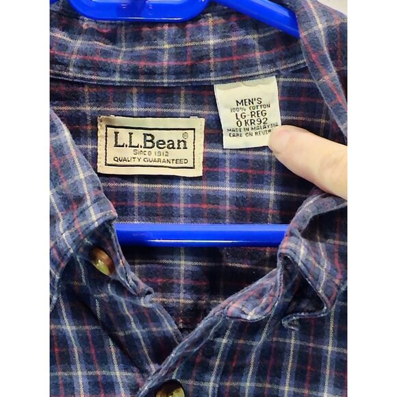 L.L.Bean Mens Plaid Long Sleeve Button-Down Shirt L 100% Cotton Blue/Red - Picture 2 of 12